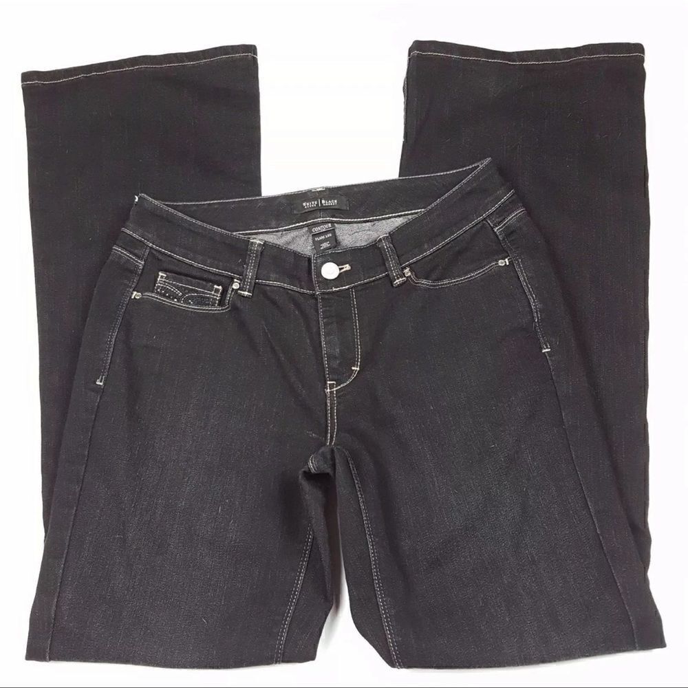 WHBM Size 4R Contour Flare Leg Black Wash Denim Jeans Embellished Bling Pockets